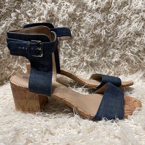 Denim Cork Block Heel Sandals